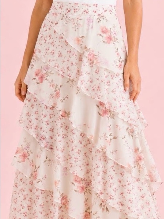 Altar'd State Dresses & Skirts - Altar'd State Cream Maxi Skirt with Pink Floral Pattern and Ruffles